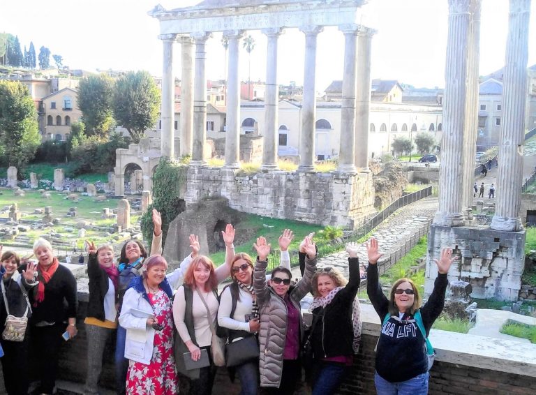 A group among ancient ruins