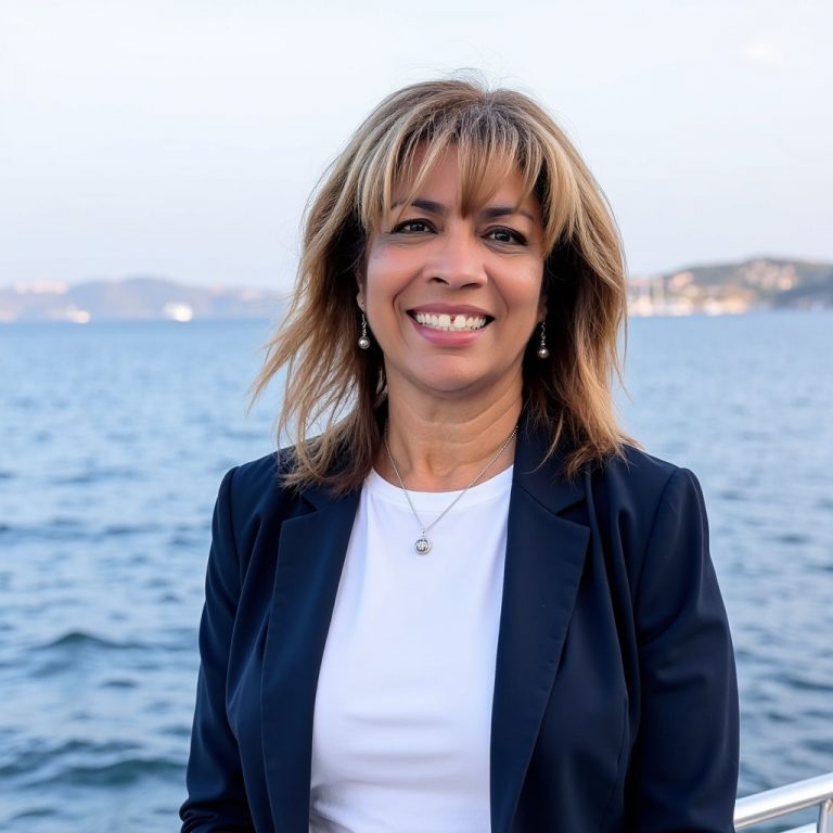 Dr. Fanny Basta smiling by the sea